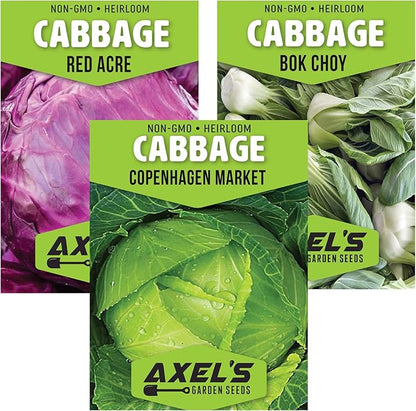 Cabbage Seeds for Planting - Plant & Grow Heirloom Cabbage Varieties Home Outdoor Garden – Easy Grow Planting Packet Instructions Included, Great Gardening Gift – 1 Packet of Each Variety