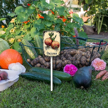 Uptell Vegetable Garden Onions Yard Sign Label With Stake Plant Markers For Outdoor Plants Waterproof 7x8.8inch Nursery Garden Outdoor Sign
