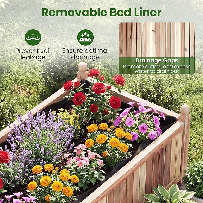Giantex Acacia Wood Raised Garden Bed, 44"x23"x16" Rectangular Planter Box w/Black Liner for Growing Vegetable Flower Herb Fruit, Easy Assembly, Outdoor Planting Bed for Backyard, Garden, Lawn