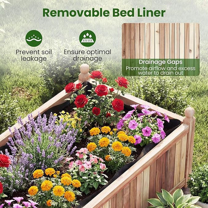 Giantex Acacia Wood Raised Garden Bed, 44"x23"x16" Rectangular Planter Box w/Black Liner for Growing Vegetable Flower Herb Fruit, Easy Assembly, Outdoor Planting Bed for Backyard, Garden, Lawn