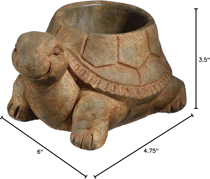 Classic Home and Garden Cement Buddies Animal Planter - Cute Desk Decoration - UV Coated Animal Vase w/Removable Drain Plug - Succulent Planter for Indoor/Outdoor Use (Turtle Planter, Rust, Small)