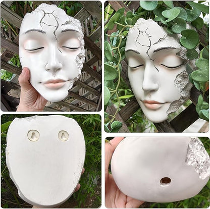 Elegant Face Wall Planter - Matte White Resin Flower Pot with Drainage Hole, 7.5" Artistic Hanging Vase for Succulents & Small Plants