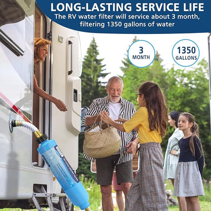 2-pack Tastepure RV Water Filter, Advanced RV Inline Water Filter with Flexible Hose Protector, KDF&GAC Reduces Bad Taste, Odors, Chlorine, and Sediment, Camping Essentials for Fresh Drinking Water