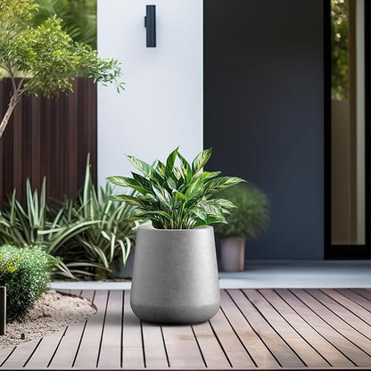 Kante 9.8-Inch Dia Round Concrete Garden Pot with Drainage Hole & Rubber Plug - Indoor/Outdoor Lagre Plant Pot for Home, Garden, Patio, Natural Concrete