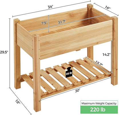 Yaheetech 34x18x30in Horticulture Raised Garden Bed 2pcs Planter Box with Legs & Storage Shelf Wooden Elevated Vegetable Growing Bed for Flowers, Backyard, Patio, Balcony, Light Brown