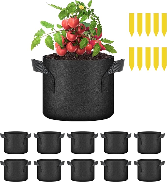 YSSOA 10-Pack 1 Gallon Grow Bags, Aeration Nonwoven Fabric Plant Pots with Handles, Heavy Duty Gardening Planter for Potato, Tomato, Vegetable and Fruits, Black 2024 Version