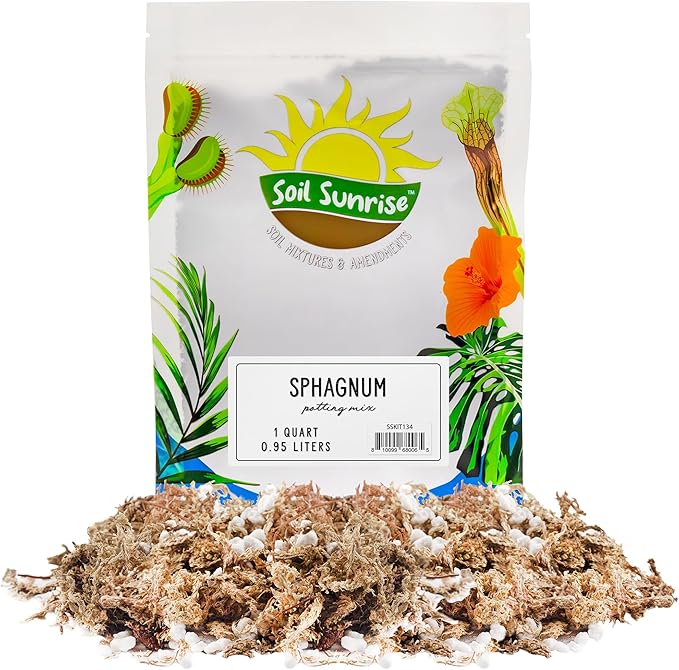 Soil Sunrise Sphagnum Moss Potting Mix (1 Quart) for Carnivorous Plants: Blend of Dried Moss with Perlite