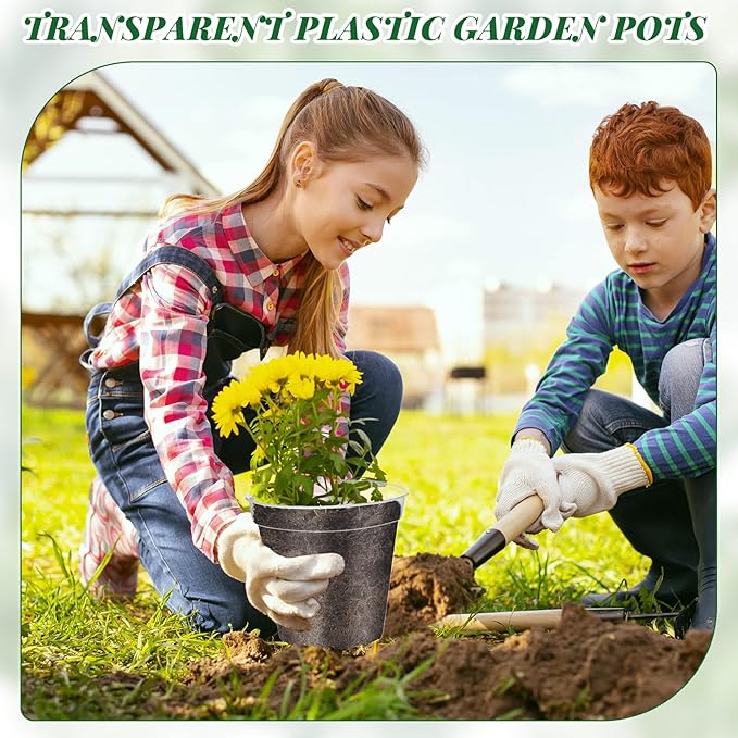 Maxcheck 24 Pcs Thick Clear Nursery Pots for Plants Transparent Plastic Garden Pots with Holes for Seedling Variety Plants Growing in Garden Home (8 Inch)