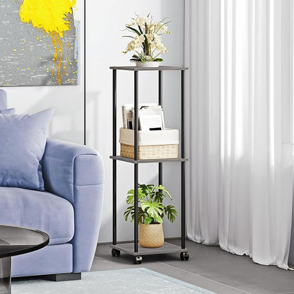 3 Tier Tall Plant Stand Indoor with Wheels, Movable Plant Shelf Metal Wood Multiple, Flower Pot Holder for Living Room Office Balcony Patio, Oak Grey