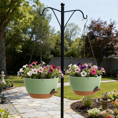 13 Inch 2 Pack Large Self Watering Hanging Planters for Indoor Outdoor Plants, Hanging Plant Pots with Removable 50 Oz Reservoir, Plastic Hanging Basket for Window Porch Garden, Green with Brown