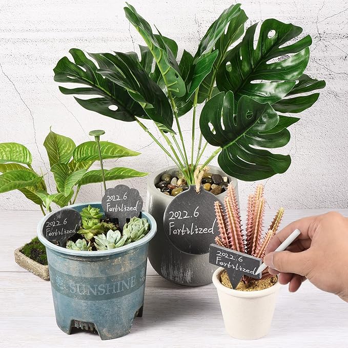 PATIKIL Plant Labels with Pen, 5Pcs Slate Square Shape Marker Tags for Outdoor Indoor Garden