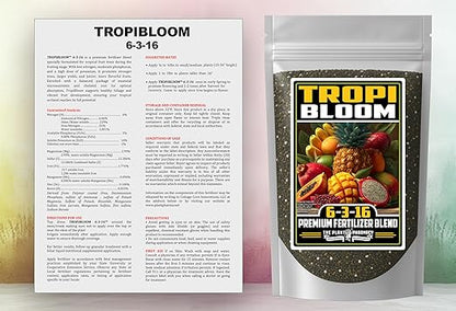 Fertilizer Commercial Grade | TropiBloom 6-3-16 | 5 Ounces | Custom Professional Mix Blend | High-Potassium | Tropical Fruit Trees | Micronutrients with Chelated Iron | Support Yield Flavor Structure
