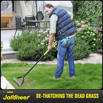 Jardineer Thatch Rake for Lawns, 61.4" Long Handle Manual Dethatcher with Adjustable Head, Metal Rake Heavy Duty for Dethatching, Dead Grass Removal, Garden Debris & Lawn Care Maintenance