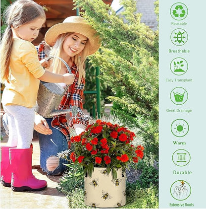 5 Gallon Retro Little Bee Pattern Heavy Duty Grow Bag Containers Breathable Planter Pot with Handles for Potato Tomato Fruits Vegetables Flowers