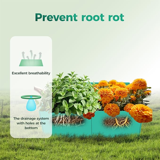 2 Pcs 135 Gallon PE Rectangle Plant Grow Bags, 6x3x1ft Large Garden Grow Bag Outdoor 8 Grids Planter Box Planting Container for Growing Tomatoes Potatoes Plants Flowers, Green
