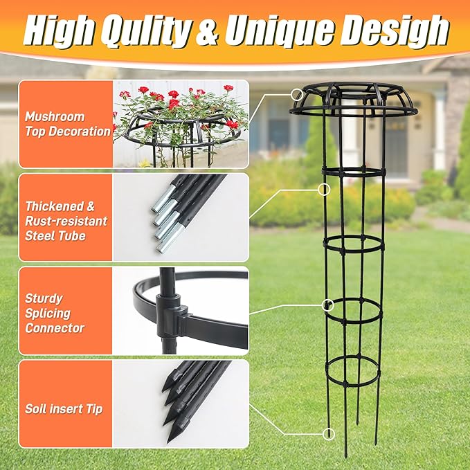 65 Inch Garden Trellis for Climbing Plants Outdoor, Mushroom Top Trellis for Potted Plants, Vines, Roses, Clematis, and Vegetables, Plant Trellis Support 1 Pack