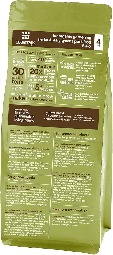 EcoScraps for Organic Gardening Herbs and Leafy Greens Plant Food, 4 lbs