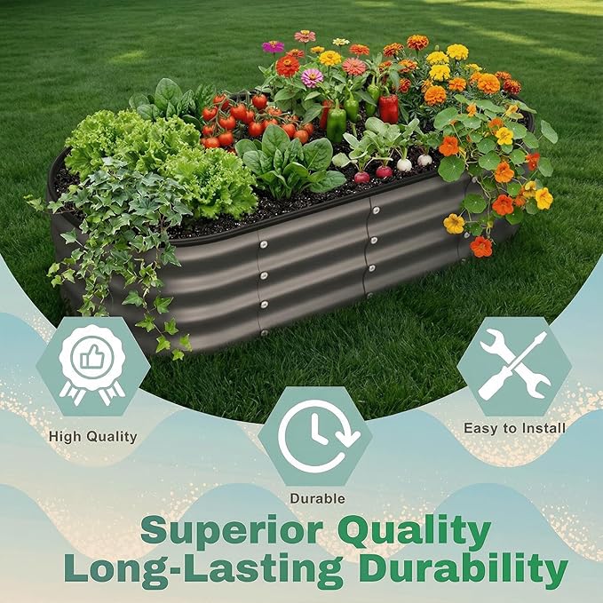 4x2x1 FT Raised Garden Bed Kit, Metal Planter Box Outdoor, Planters for Outdoor Plants, Flower, Vegetables, Herbs (Dark Gray,2PCS)
