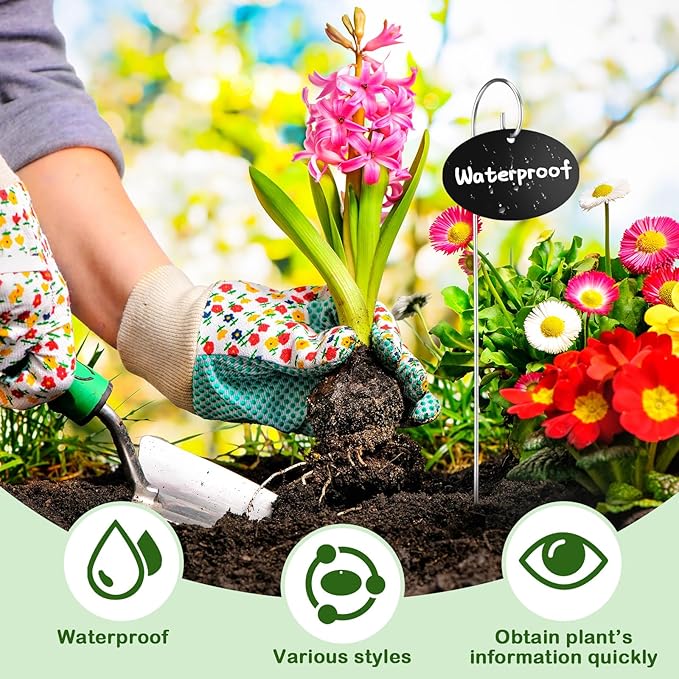 Youyole 50 Pack Acrylic Plant Labels Outdoor Black Garden Markers with Pen Weatherproof Plant Tags for Seedlings Herbs Flowers Vegetable Greenhouse Gifts