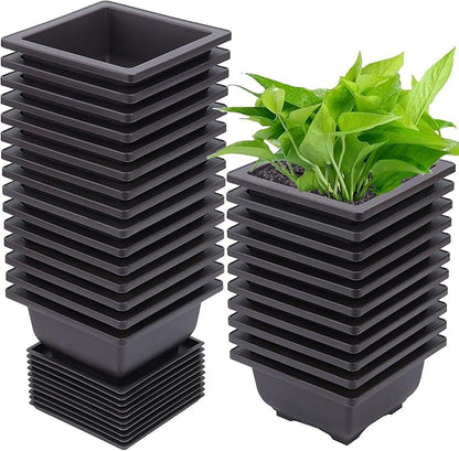 15 PCS 4.7 Inch Bonsai Training Pots, Square Plastic Plants Growing Pots, Flower Succulent Pots Container with 15 Drainage Trays for Garden, Office, Porch, Balcony, Home