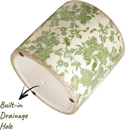 7.7" Large Green Plant Pots, Flower Pots w/Drainage, French Country Farmhouse Pots for Plants, Tree Pot for Olive & Money Tree, Garden & Home Decor, Gifts for Women,Indoor/Outdoor Planter