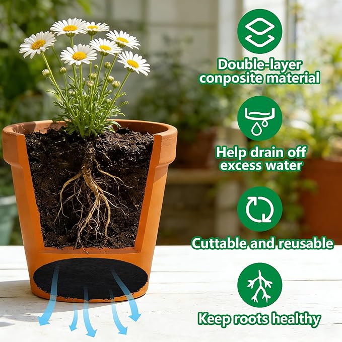 10 Pack Pot Mesh Drainage Discs, 9 Inch Thickened Drainage Hole Insert Pads, Reusable Plant Pot Bottom Mesh Mats for Indoor Outdoor Gardening to Prevent Soil Loss and Keep Root Healthy