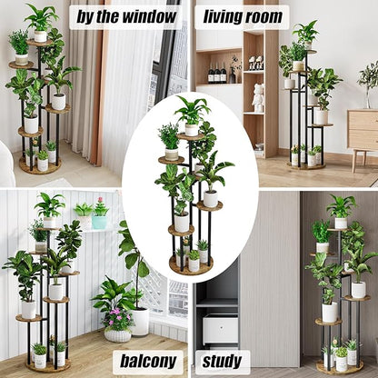 Plant Stand Indoor 6 Tier 9 Potted Multiple Flower Pot Holder for Patio Garden Balcony Living Room Corner (6 Tier Black+Rustic Brown)