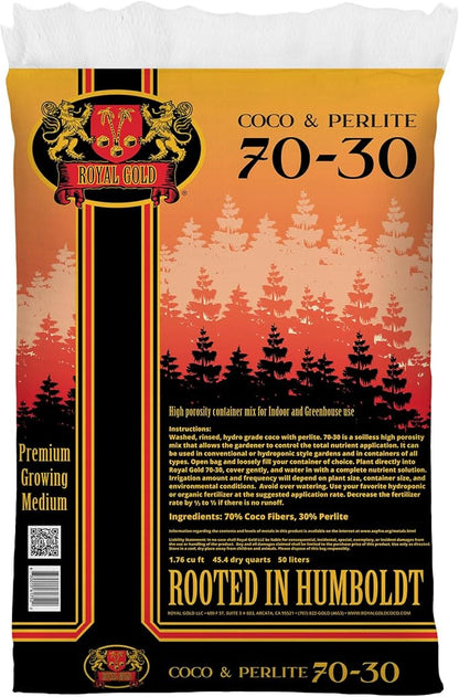 Royal Gold Coco & Perlite 70-30 Premium Soilless Growing Medium, 1.76 Cubic Foot - Ready to Use, High Porosity Container Mix for Indoor and Greenhouse Applications