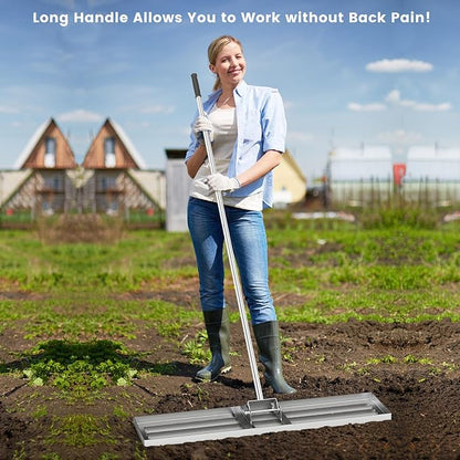 Goplus Lawn Leveling Rake, 42" x 10" Heavy Duty Level Lawn Tool w/ Ergonomic Handle for Soil, Effort-Saving Landscape Rake for Garden, Backyard, Golf Course, Farm, Pasture, Silver
