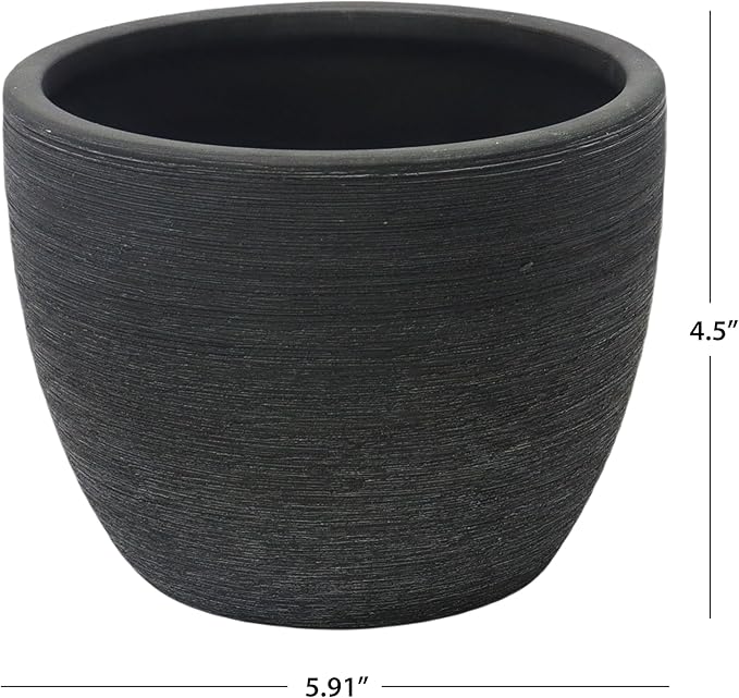 4.5 Inch Ceramic Planter Pot with Matte Textured Finish, Black Flower Pot for Succulents, Plants, Modern Home Decor, Indoor Tabletop Decor