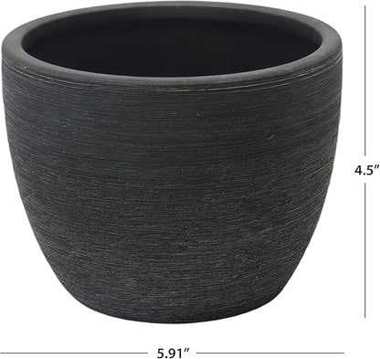 4.5 Inch Ceramic Planter Pot with Matte Textured Finish, Black Flower Pot for Succulents, Plants, Modern Home Decor, Indoor Tabletop Decor