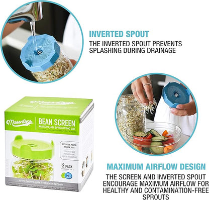 Masontops Bean Screen Sprouts Growing Kit - Sprouting Lids & Sprout Mixes Microgreens Growing Kit - Sprouting Kit Wide Mouth Mason Jar Strainer Lid