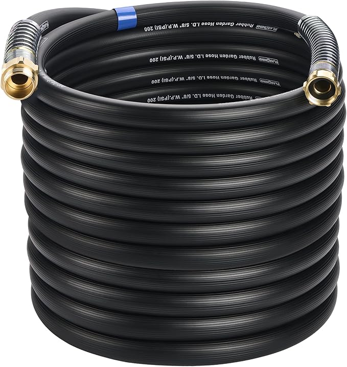 5/8 IN. × 90FT. Flexible Rubber Garden Hose, High Flow 5/8" I.D. Brass Fitting No Memory Durable Heavy Duty Water Hose for Watering, Irrigation, Water Transfer Pump