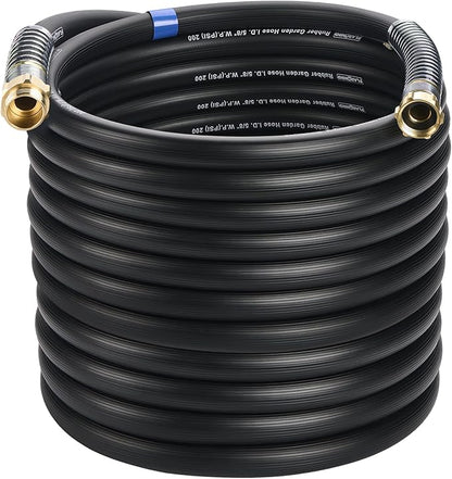 5/8 IN. × 90FT. Flexible Rubber Garden Hose, High Flow 5/8" I.D. Brass Fitting No Memory Durable Heavy Duty Water Hose for Watering, Irrigation, Water Transfer Pump