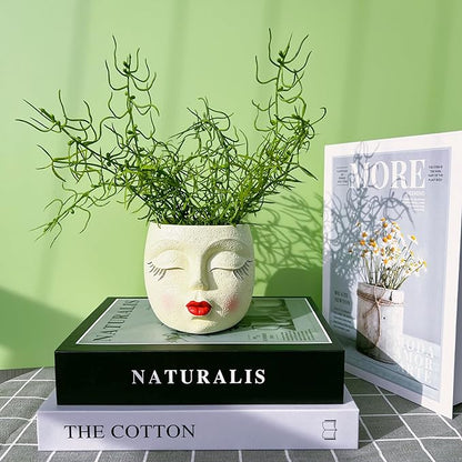 Girl Face Flower Pot Small Lady Head Planter Funny Flower Pot for Cactus Lovely Resin Head Face Planter with Anti-Friction Pads Pale Yellow 1Pack