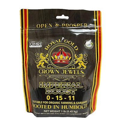 Royal Gold Crown Jewels Organic Imperial Boost 0-15-11 Dry Soluble Fertilizer, 1 lb - for Excellent Fruit and Flower Production, Encourages Late Season Blossoms