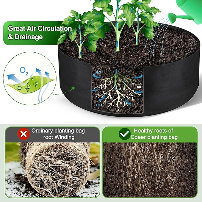 15 Gallon Large Grow Bag, Heavy Duty Fabric Round Raised Garden Bed Planter Pots for Planting Herb Flower Vegetable Potato Plants (24" D x 8" H, Black)
