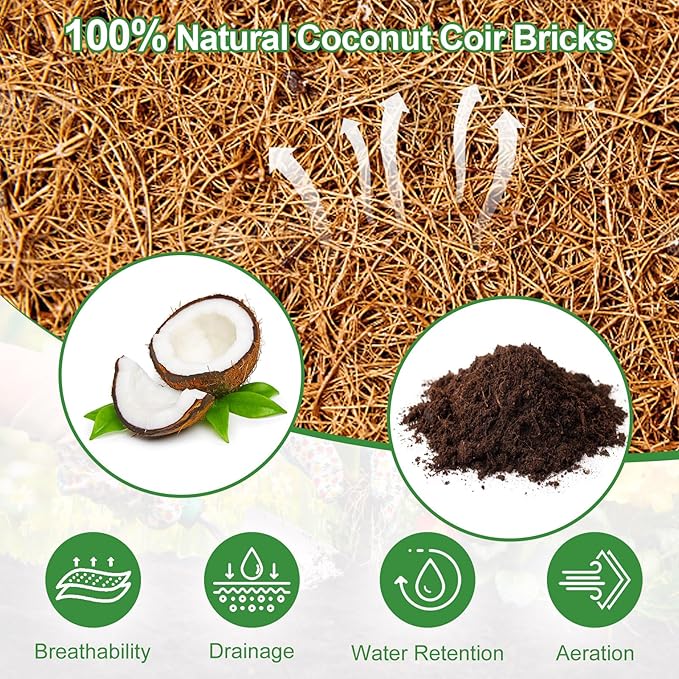 Coco Coir Brick - 4 Pack Natural Compressed Coco Peat Brick Coconut Fiber Substrate with Low EC and pH Balance for Vegetables, Flowers, House Plants, Herbs, Gardening Supplies