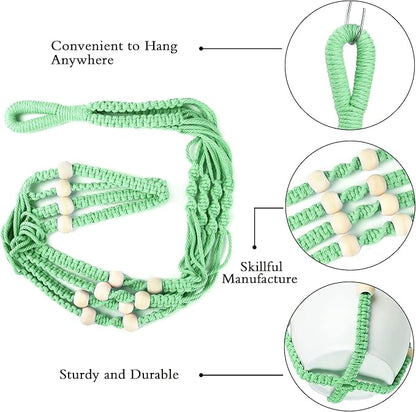 Augshy Macrame Plant Hangers Green Hanging Planters for Indoor Outdoor Home Decor, Hanging Plant Holder No Tassels Set of 2 with 4 Hooks
