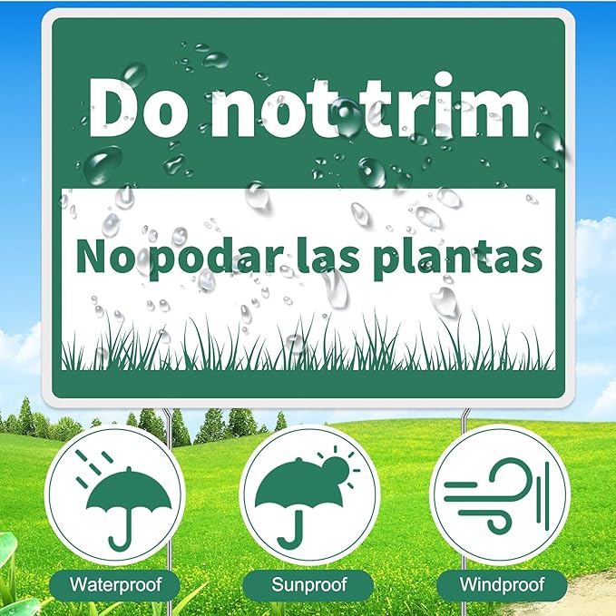 Suzile 6 Pcs Do Not Mow Do Not Spray Do Not Trim Yard Sign with Metal Stakes Bilingual Plant Signs 11.81 x 15.75 Inch Double Sided Corrugated Plastic Garden Markers for Lawn Garden Plants