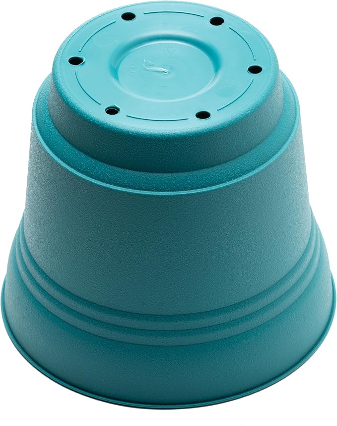 Bloem Saturn 10" Bermuda Teal Round Resin Planter Pot with Snap-in Saucer for Indoor and Outdoor Gardening