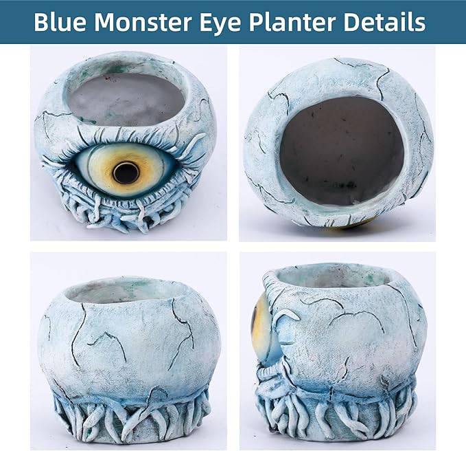 Blue Monster Eye Planter Creative Unique Eye Plant Pot,Resin Succulent Plants Pot with Drainage, for Outdoor Garden Deco and Home Art Decoration
