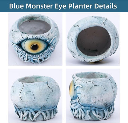 Blue Monster Eye Planter Creative Unique Eye Plant Pot,Resin Succulent Plants Pot with Drainage, for Outdoor Garden Deco and Home Art Decoration