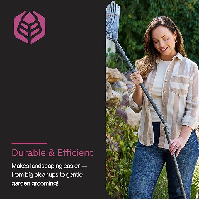 Yard Butler World’s Greatest Rake 18" Wide Leaf Rake, ILT-20 Garden Rake for Lawncare - Convenient Garden Cleaning Accessory - Lightweight Wooden Handle - Steel Tines - Easy to Maneuver