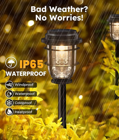 Bright Solar Pathway Lights Outdoor, 6 Pack Waterproof IP65, Auto On/Off Solar Powered Garden Lights for Yard Lawn Walkway Landscape Pool Outside - 3-in-1 Hanging, Tabletop & Stake Lighting