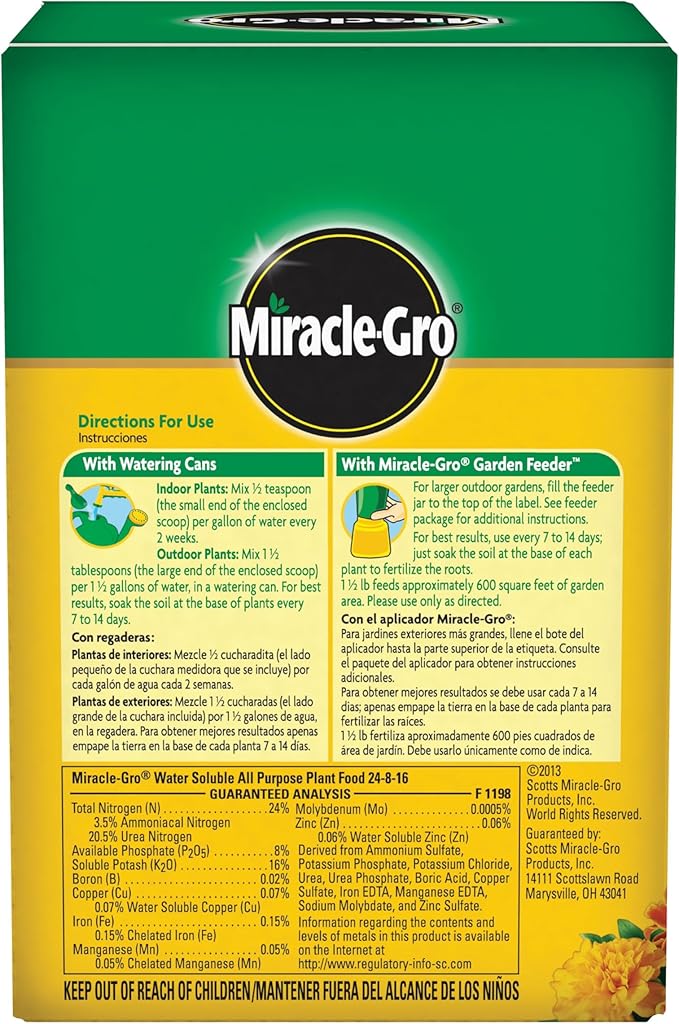 Miracle-Gro Water Soluble All Purpose Plant Food - Fertilizer For All Indoor or Outdoor Plants including Roses, Flowers, Vegetables, Houseplants, Trees, and Shrubs, 1.5 lbs.
