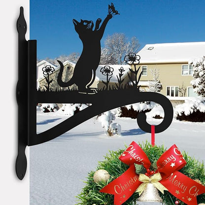 Plant Hangers Outdoor & Indoor, Plant Hooks for Hanging Baskets, Heavy Duty Wall Hanger, Metal Wall Mount Holder for Flower Basket, Bird Feeder, Lantern, Wind Chimes-Patio, Garden, Home Decor (Cat)
