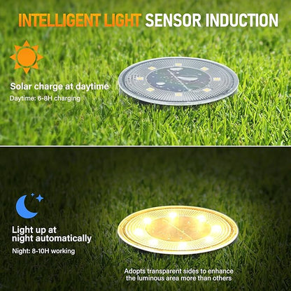 Siatom Solar Ground Lights 8 Pack, IP68 Waterproof Solar In-Ground Light for Outdoor, Flat Landscape Lighting, Garden Disc Light for Pathway, Walkway, and Yard - 8 Pcs (Warm White)