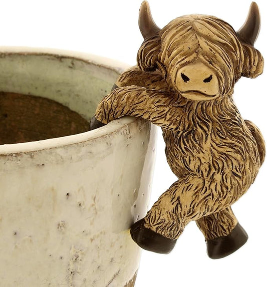 The Bridge Collection Highland Cow Pot Hanger - 4" Country Cow Flower Pot Climber - Farm Animal Plant Pot Hugger for Garden Decor