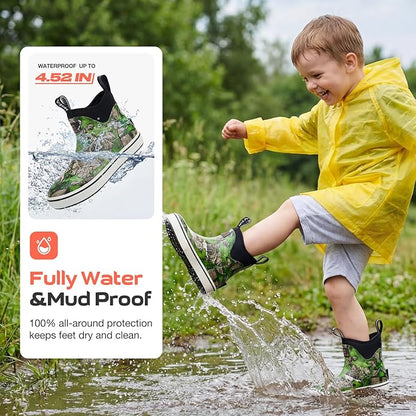 HISEA Kids Easy-On Rain Boots for Boys and Girls, Warm Waterproof Insulated Deck Boots Non-Slip Rubber Ankle Boots